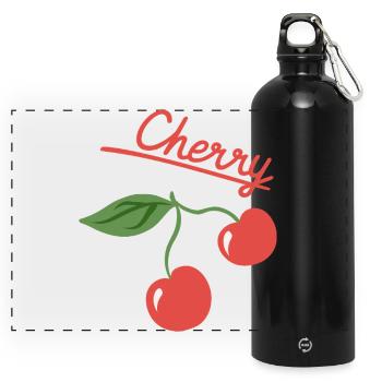 Cherry Fruit Summer Design - Panorama Trinkflasche mit Karabiner 750 ml - Schwarz - Vorne