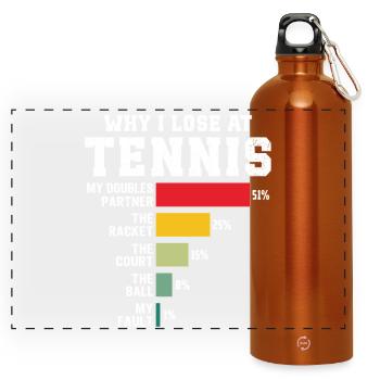 Warum ich beim Tennis verliere - Panorama Trinkflasche mit Karabiner 750 ml - Orange - Vorne
