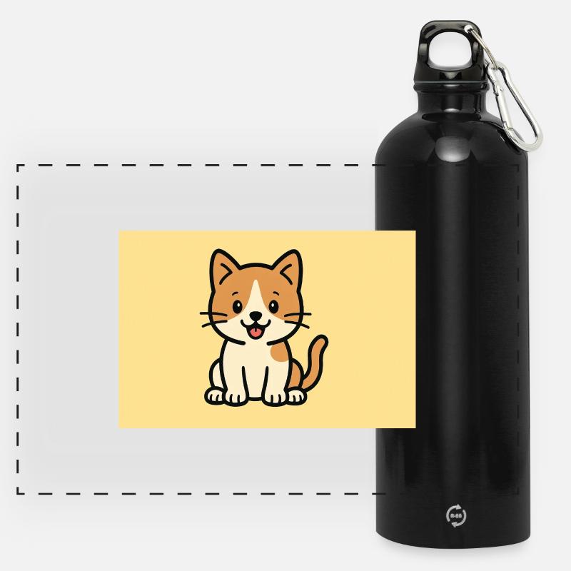 Katze - Panorama Trinkflasche mit Karabiner 750 ml - Schwarz