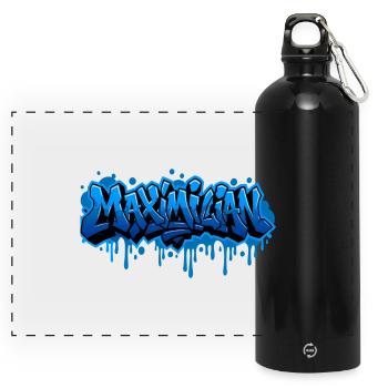 Graffiti MAXIMILIAN Name Geschenk Ideal Printabl - Panorama Trinkflasche mit Karabiner 750 ml - Schwarz - Vorne