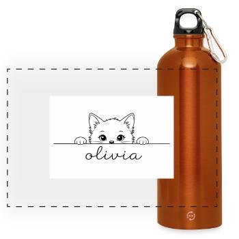 kitten looks curiously at Olivia. - Panoramic Drinks Bottle with Carabiner 750 ml - burnt orange - Front