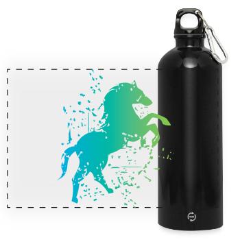 Pferd Illustration Explosion Kunst Symbol icon - Panorama Trinkflasche mit Karabiner 750 ml - Schwarz - Vorne