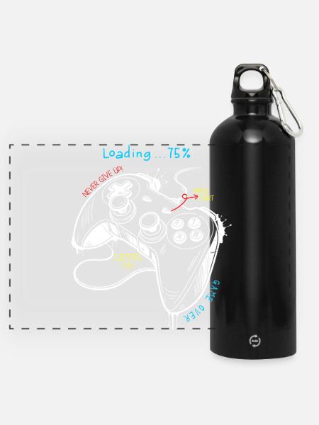 Controller-Kunst im Retro-Gaming-Stil - Panorama Trinkflasche mit Karabiner 750 ml - Schwarz