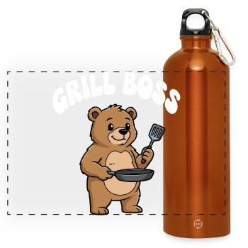Grill Bear Cooking Design - Gourde panoramique avec mousqueton 750 ml - orange - Devant