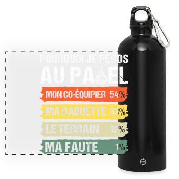 Pourquoi Je Perds Au Padel Humour Cadeau Vintage - Gourde panoramique avec mousqueton 750 ml - noir - Devant