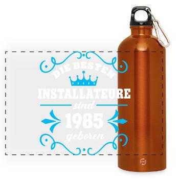 Anniversaire du plombier Né en 1985 Collègue né - Gourde panoramique avec mousqueton 750 ml - orange - Devant