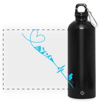 Skifahrer - Panorama Trinkflasche mit Karabiner 750 ml - Schwarz - Vorne