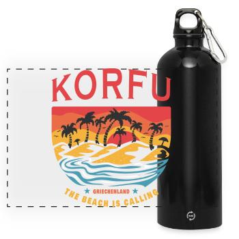 Corfu Greece Beach Design - Panoramic Drinks Bottle with Carabiner 750 ml - black - Front