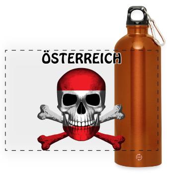 Skull Jolly Roger Pirate Flag Oesterreich R6Z - Panoramic Drinks Bottle with Carabiner 750 ml - burnt orange - Front
