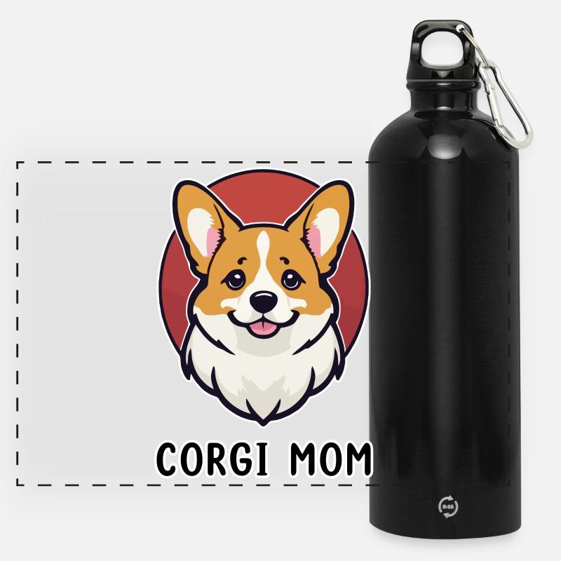 Corgi Mom - Panorama Trinkflasche mit Karabiner 750 ml - Schwarz