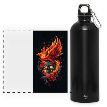 Crâne de Phénix en flammes et roses - Gourde panoramique avec mousqueton 750 ml - noir - Devant