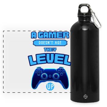 Gamer Level Up Neon-Controller - Panorama Trinkflasche mit Karabiner 750 ml - Schwarz - Vorne