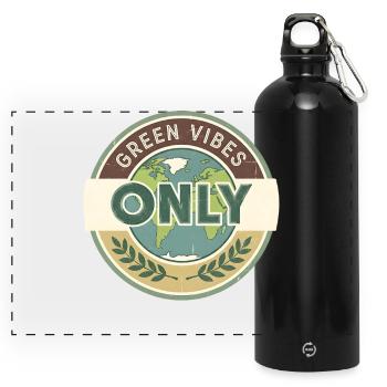 Vintage Globe Green Vibes Only - Panoramic Drinks Bottle with Carabiner 750 ml - black - Front