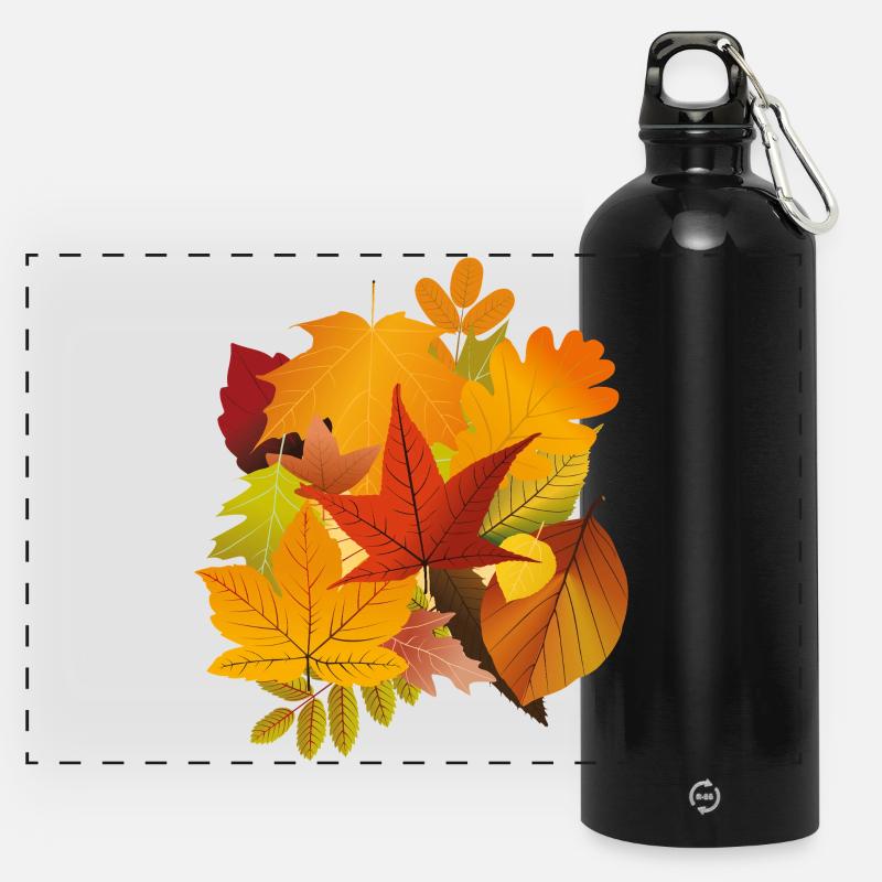 Autumn Fall Leaves - Panoramic Drinks Bottle with Carabiner 750 ml - black