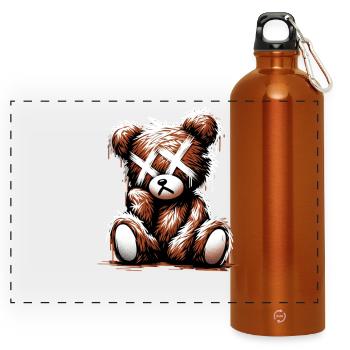 Broken Sad Teddy Graffiti Art - Panoramic Drinks Bottle with Carabiner 750 ml - burnt orange - Front
