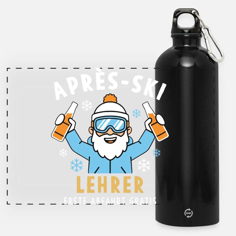 Après-Ski Lehrer Lustig - Erste Abfahrt Gratis - Panorama Trinkflasche mit Karabiner 750 ml - Schwarz