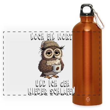 Müde Eule für Kaffee Fans Morgenmuffel Sticker - Panorama Trinkflasche mit Karabiner 750 ml - Orange - Vorne