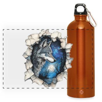 Loup avec des étoiles - Gourde panoramique avec mousqueton 750 ml - orange - Devant