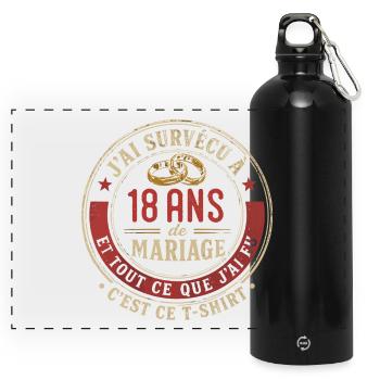 Humour Anniversaire : J'ai Survécu à 18 Ans - Gourde panoramique avec mousqueton 750 ml - noir - Devant