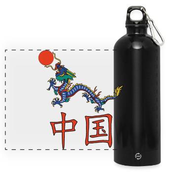 Dragon chinois - Gourde panoramique avec mousqueton 750 ml - noir - Devant