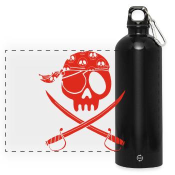 Red pirate skull - Panoramic Drinks Bottle with Carabiner 750 ml - black - Front