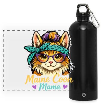 Maine Coon Mama Katzenmotiv mit Brille Aesthetic - Panorama Trinkflasche mit Karabiner 750 ml - Schwarz - Vorne