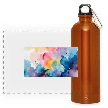 Aquarellfarben Explosion Kunst Design - Panorama Trinkflasche mit Karabiner 750 ml - Orange - Vorne