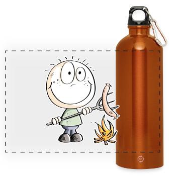 Lustiges Wurst Grillen Strichmännchen - Panorama Trinkflasche mit Karabiner 750 ml - Orange - Vorne