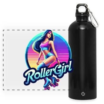 Vibrant Retro Roller Girl Illustration - Panoramic Drinks Bottle with Carabiner 750 ml - black - Front