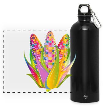 Colorful Vegetable Corn Design in Pop Art Style - Panoramic Drinks Bottle with Carabiner 750 ml - black - Front