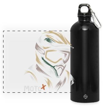 vintage Moto x Illustration - Biker and Motocross - Panoramic Drinks Bottle with Carabiner 750 ml - black - Front