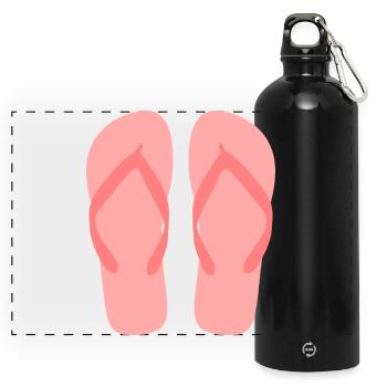 Bubblegum Pink Flip Flop Art - Panoramic Drinks Bottle with Carabiner 750 ml - black - Front