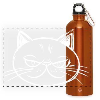 Cat with mischievous expression Drawing - Panoramic Drinks Bottle with Carabiner 750 ml - burnt orange - Front