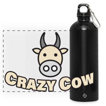 CRAZY COW - Panorama Trinkflasche mit Karabiner 750 ml - Schwarz - Vorne