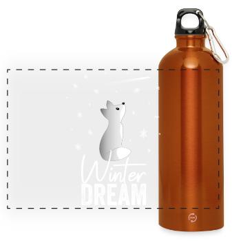 Winter Dream Ein Süßer Schneefuchs Beobachtet - Panorama Trinkflasche mit Karabiner 750 ml - Orange - Vorne