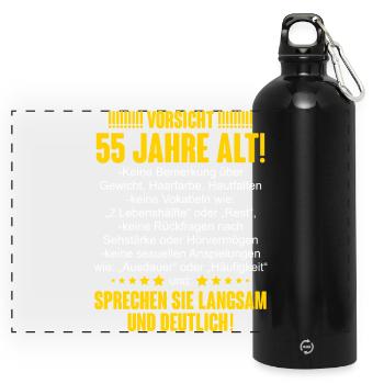 55. Geburtstag - Panorama Trinkflasche mit Karabiner 750 ml - Schwarz - Vorne