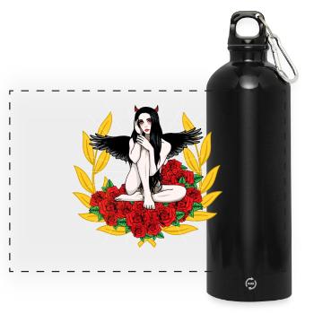 Teuflisch Teufelin Teufelsweib Satansbraten Teufel - Panorama Trinkflasche mit Karabiner 750 ml - Schwarz - Vorne