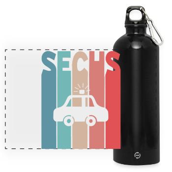 6 Jahre Polizeiauto Polizei - Panorama Trinkflasche mit Karabiner 750 ml - Schwarz - Vorne