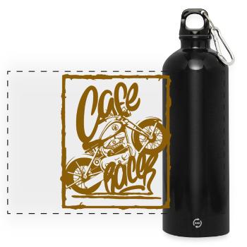 Croquis de moto vintage - Gourde panoramique avec mousqueton 750 ml - noir - Devant