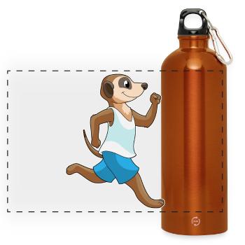 Erdmännchen Jogger Joggen Sport - Panorama Trinkflasche mit Karabiner 750 ml - Orange - Vorne