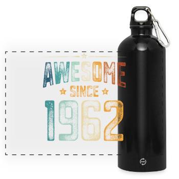 1962 Geboren Geburtstag Geburtsjahr - Panorama Trinkflasche mit Karabiner 750 ml - Schwarz - Vorne