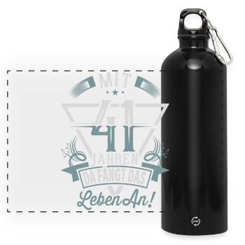 41. Geburtstag Da Fängt Das Leben An - Panorama Trinkflasche mit Karabiner 750 ml - Schwarz - Vorne
