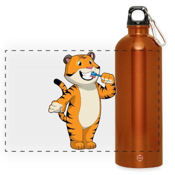Tiger Zahnbürste - Panorama Trinkflasche mit Karabiner 750 ml - Orange - Vorne