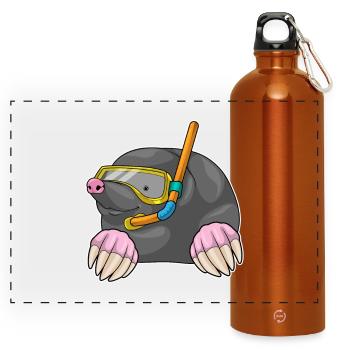 Maulwurf Taucher Schnorchel Tauchen - Panorama Trinkflasche mit Karabiner 750 ml - Orange - Vorne