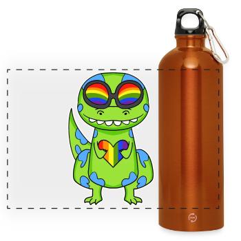 LGBT Animal Dinosaur Rainbow Heart - Panoramic Drinks Bottle with Carabiner 750 ml - burnt orange - Front