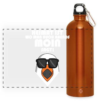 Plattdeutsch Spruch Moin Möwe Nordsee - Panorama Trinkflasche mit Karabiner 750 ml - Orange - Vorne