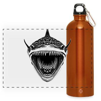 Großer Hai mit offenem Maul - Panorama Trinkflasche mit Karabiner 750 ml - Orange - Vorne