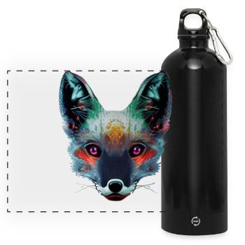 Neon Fox Head Art - Panoramic Drinks Bottle with Carabiner 750 ml - black - Front