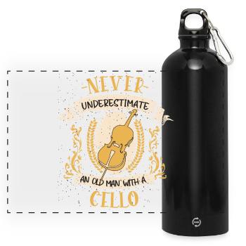 Cello Musician String Instrument Gift - Panoramic Drinks Bottle with Carabiner 750 ml - black - Front