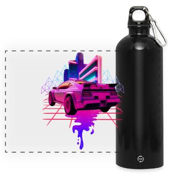 Retro Wave Sports Car Vaporwave - Panoramic Drinks Bottle with Carabiner 750 ml - black - Front